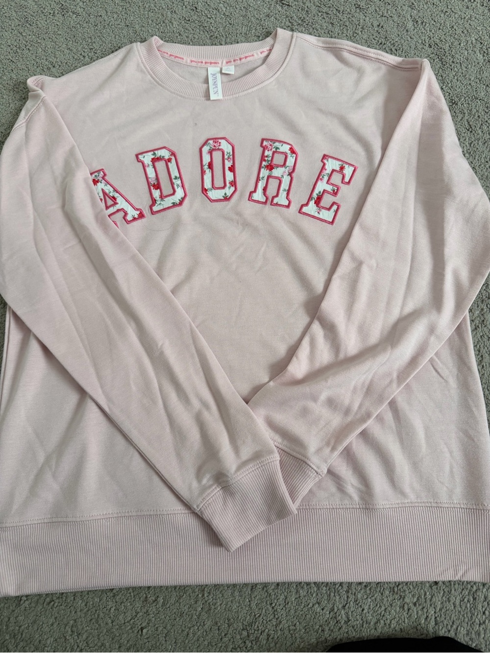Adore Floral Patch Pink Pullover Sweatshirt